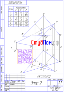 Приклад вирішеною завдання з нарисної геометрії на перетин двох площин заданих трикутниками